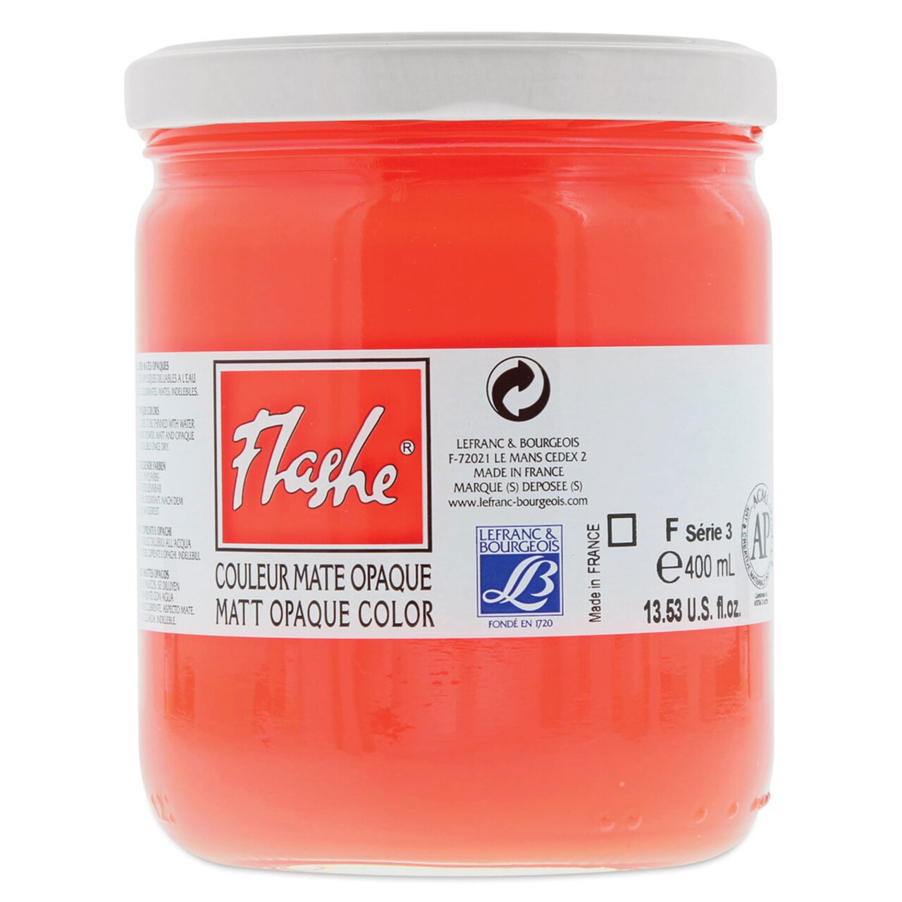 Lefranc & Bourgeois Flashe Vinyl Paint - Fluorescent Orange, 400 ml jar